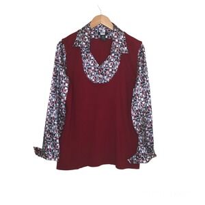 Studio 1940 Womens Twofer Sweater Size 14/16W V Neck Red Long Sleeve Office Knit